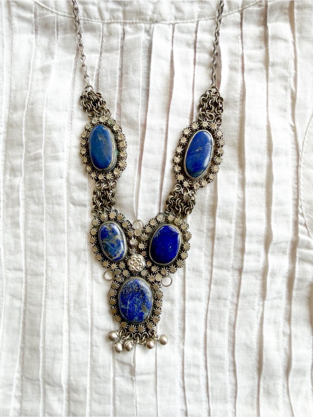 Vintage Lapis Lazuli Statement Necklace / Artisan Tribal Boho Necklace